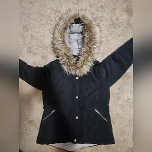 Hollister Black Puffer Jacket with Faux Fur Hood